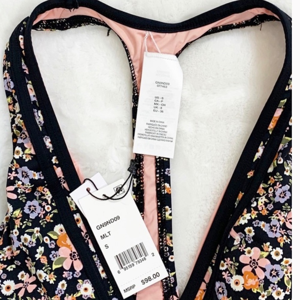 NWT BCBG Black Floral Printed Deep V Bathing Suit - Picture 9 of 12